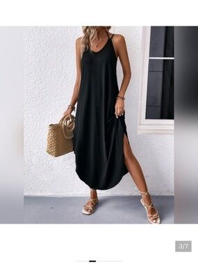 NEW Casual Stretch Knit Cami T Shirt Dress Midi Relaxed Fit Black